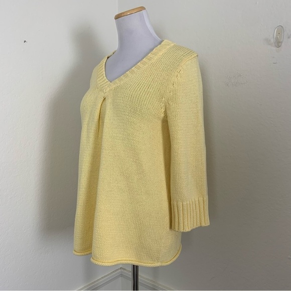 White + Warren Pullover V Neck Sweater Womens S Yellow Cotton Blend Lagenlook - Picture 4 of 16